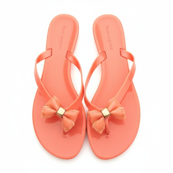Used Enzo Angiolini Coral Jelly Bow Flip Flops 11 Women's Thong Sandals - Picture 2 of 11